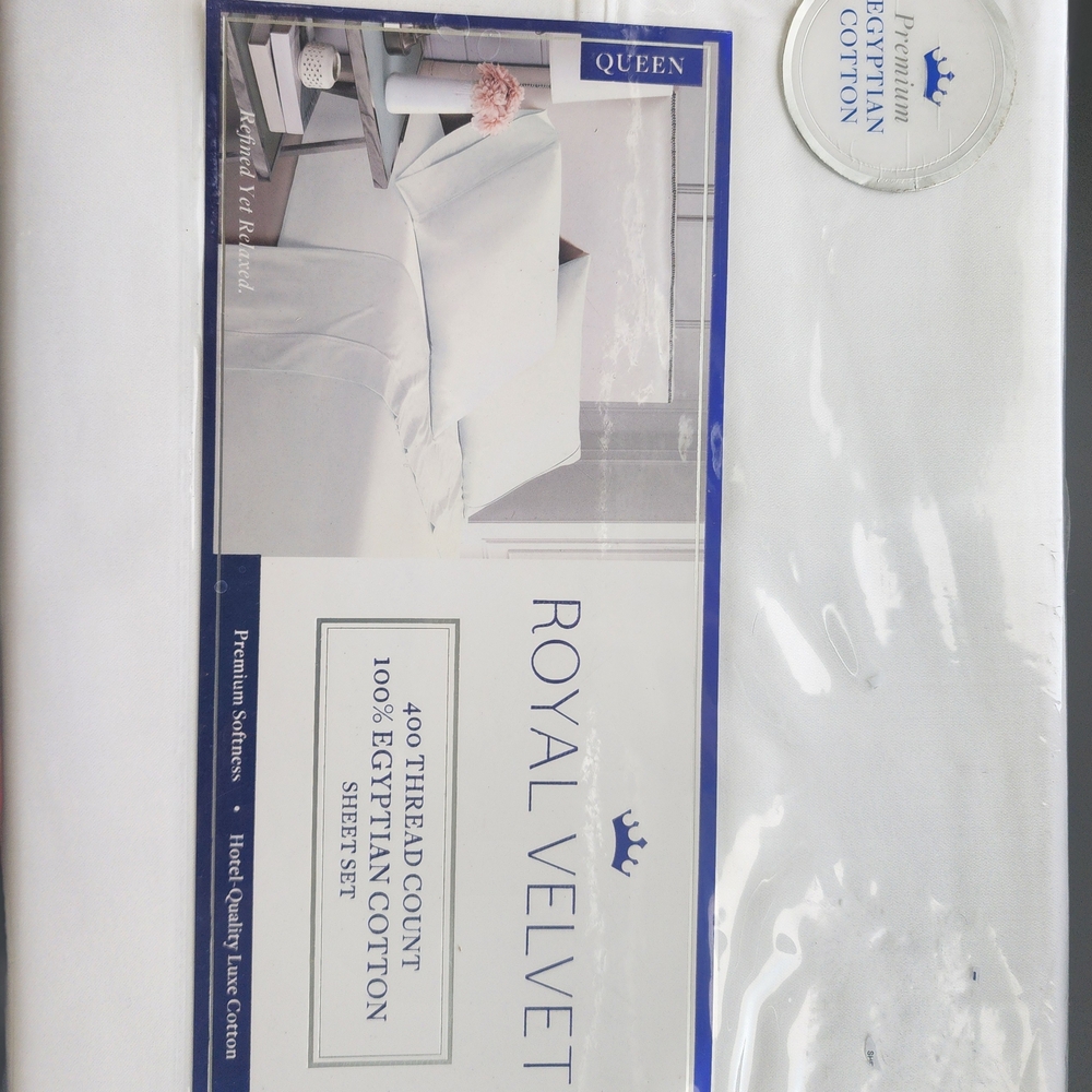 Royal Velvet Queen Sheet Set 400TC White 100% Premium Hotel Luxe Cotton